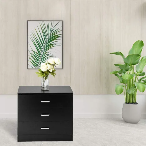 Vista 2 de corp Cómoda de madera simple de 3 cajones de almacenamiento, cómoda de madera, mesita de noche para dormitorio, sala de estar (negro)