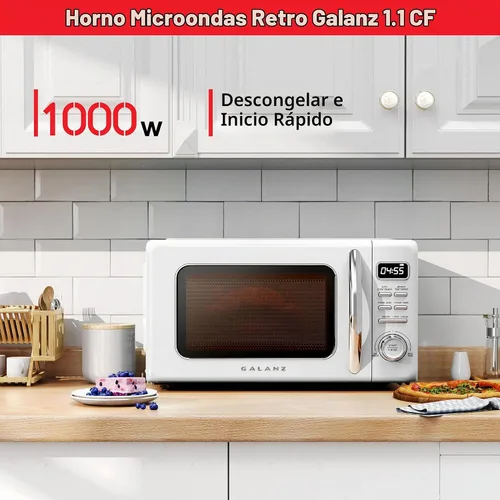 Vista 4 de Galanz GLCMKZ11WER10 - Horno microondas retro para encimera con cocción y recalentamiento automático, descongelación, funciones de inicio rápido