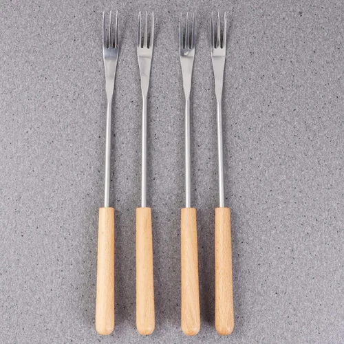 Vista 4 de DOITOOL 6 tenedores para fondue de acero inoxidable con mango de madera, diseño aislante térmico para postres de frutas, olla caliente, barbacoa al