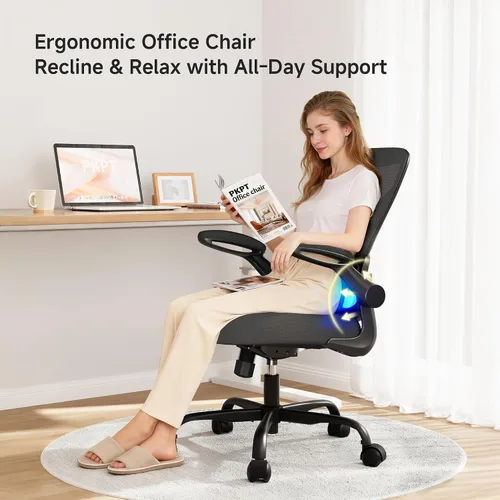 Vista 8 de Silla de oficina de malla, silla de escritorio ergonómica de 330 libras con soporte lumbar ajustable, sillas de computadora ejecutivas para oficina