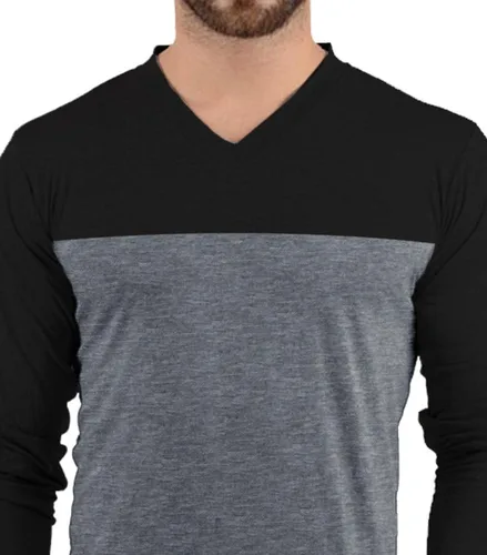Vista 2 de Decrum V Neck Long Sleeve Shirt Men - Casual Fashion Soft Comfortable Men's Full Sleeves Tees