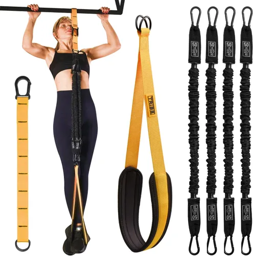 Vista 8 de Pull Up Assistance Bands - 4 Heavy Duty Pull Up Bands with Adjustable Strap and Foot Rest - Stackable Pull Up Assist Band Set for Pull Up Bar