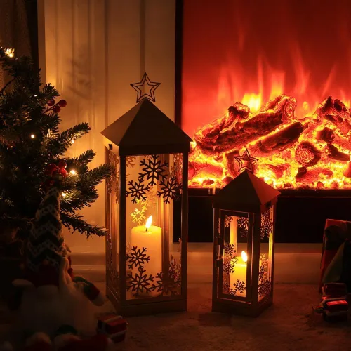 Vista 4 de NEEDOMO Decoraciones navideñas para exteriores e interiores, decoración de farol de vela de metal de 17/12 pulgadas, faroles de Navidad