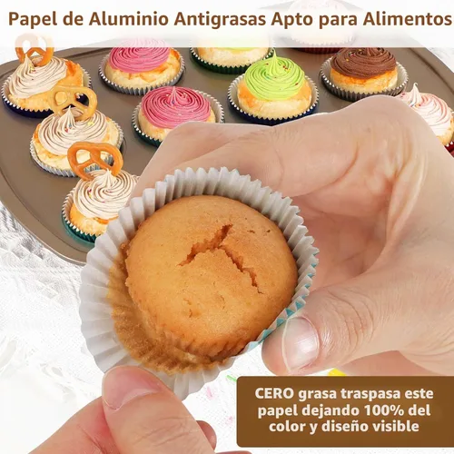Vista 6 de GiFBERA 300 unidades de forros de magdalenas de papel de aluminio mini metálicos, forros de magdalenas de papel de aluminio para muffins, tazas