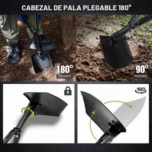 Vista 6 de REDCAMP Pala Plegable de Supervivencia para Camping de 23" con Funda, Pala Táctica de Acero al Manganeso de Servicio Pesado con Mango de Tres