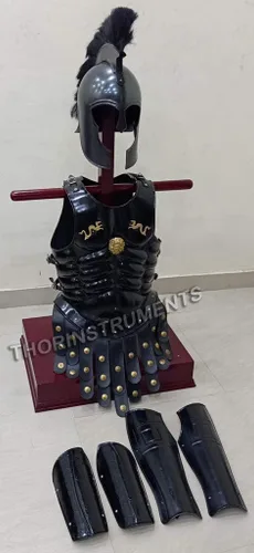 Vista 3 de THOR INSTRUMENTS Casco medieval de Aquiles Troy, armadura, chaqueta muscular, protector de brazos y piernas, escudo espartano, rústico, vintage