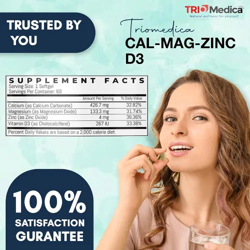 Vista 5 de Cal-Mag-Zinc D3 Suplemento dietético (calcio, magnesio, zinc y vitamina D3) Apoyo inmunológico, huesos y dientes Sin OMG Vegano Sin gluten