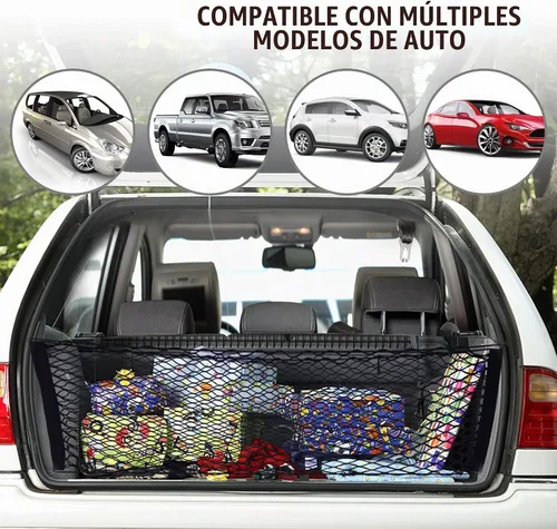 Vista 4 de AWELCRAFT Red de carga trasera para automóvil, red organizadora de almacenamiento elástica ajustable, red de almacenamiento de carga para maletero