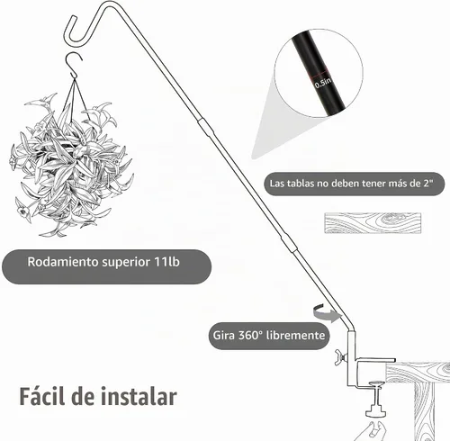 Vista 5 de Juegoal Gancho de cubierta resistente con abrazadera antideslizante de 2 pulgadas, gancho de cubierta de alcance extendido de 25 o 36 pulgadas