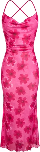 Vista 18 de SOLY HUX Vestido de malla floral para mujer, vestido largo para cóctel Estampado floral multicolor.