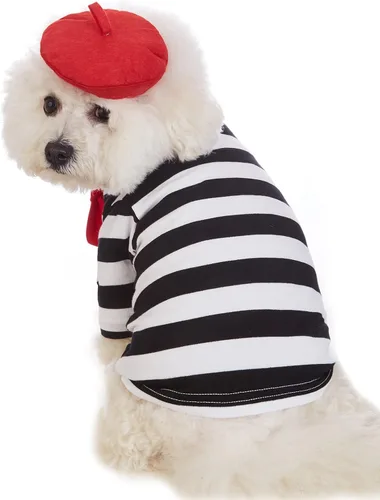 Vista 5 de Disfraz de artista para perro con divertido sombrero, ropa para mascotas, camisas para perros pequeños, camiseta de verano para cachorros (XS) negro