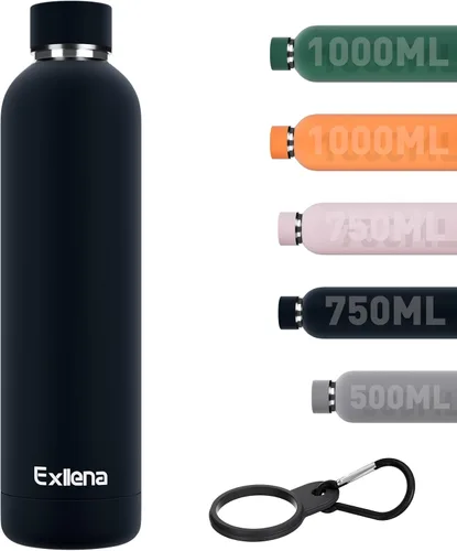 Vista 34 de Exllena Botella de agua pequeña de 12 onzas con clip, doble pared de acero inoxidable al vacío, pequeña botella de agua aislada que mantiene