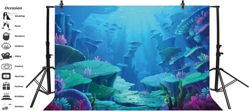 Vista 3 de Telones de fondo de fotografía de Sirenita - Fondo para fotos - Fondo de Yeele de 7 x 5 pies, fondo de princesa sirena oceánica, imagen de fiesta