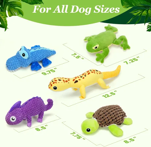 Vista 4 de Prime Pets Juguetes para perros, paquete de 5, juguetes chirriantes de felpa para perros, paquete de valor surtido, juguete para mascotas