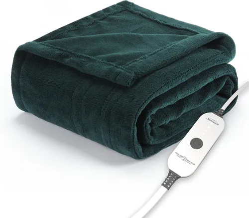 Vista 12 de Manta eléctrica térmica Sunbeam Royal Luxe de microfelpa, 4 ajustes de calor, apagado automático de 4 horas, calentamiento rápido, cálida y Cabernet