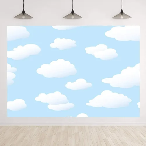 Vista 3 de Telón de fondo de nube blanca cielo azul para fiesta de cumpleaños, fondo de fotografía para niños, accesorios de estudio de tiro, 5 x 3 pies