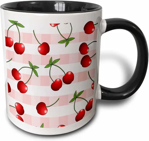 Vista 9 de 3dRose Janna Salak diseños Prints y patrones – Cereza jugosa De Impresión Rojo Cerezas sobre blanco – Tazas, Negro/Blanco