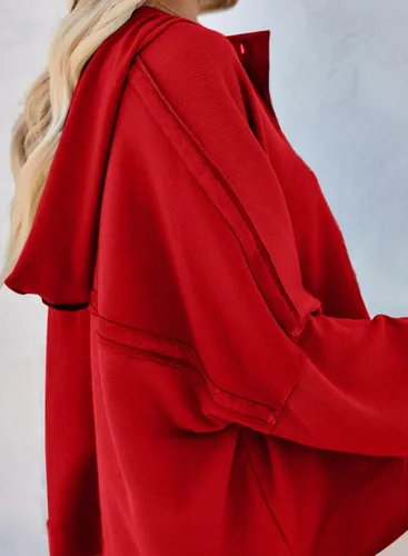 Vista 3 de Dokotoo Sudaderas con capucha de manga larga con cuello en V y botones para mujer