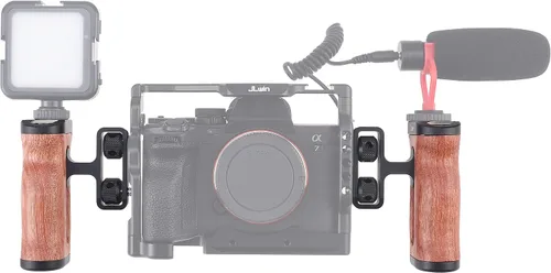Vista 6 de Fotga Mango lateral de madera con 1/4 "-20 agujeros de montaje Cold Shoe para cámara de video DSLR sin espejo, jaula de micrófono llave incorporada