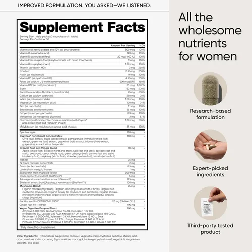 Vista 5 de Multivitamínico para mujeres, suplemento todo en uno complejo con vitamina B12, A, C, biotina, D, E, folato, magnesio - 77 nutrientes para la salud