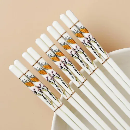 Vista 14 de 10 pares de palillos de cerámica con patrón de aguacate, palillos de porcelana de hueso de alta calidad de 9.72 pulgadas con caja delicada