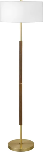 Vista 10 de Henn&Hart Lámpara de mesa moderna de 2 tonos de 25 pulgadas con pantalla de tambor de tela blanca para sala de estar, dormitorio u oficina, roble