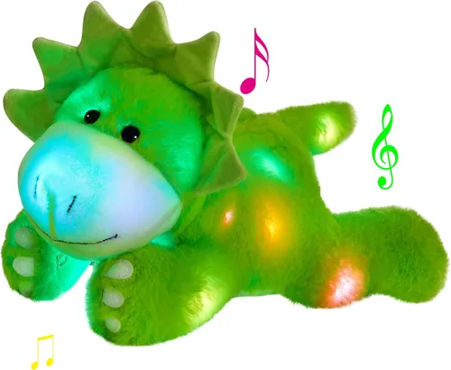 Vista 13 de Glow Guards Peluche de dinosaurio Triceratops de 12 pulgadas, juguete de peluche de dinosaurio suave con luces nocturnas mágicas y canción de cuna