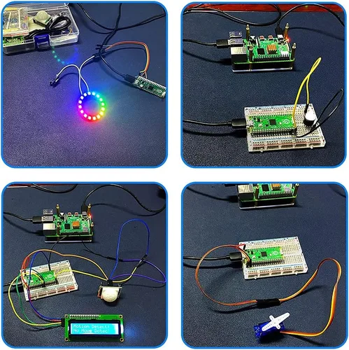 Vista 4 de GeeekPi Kit básico de inicio para Raspberry Pi Pico, con Breadboard, módulo de pantalla LCD I2C 1602, servo Mirco de 0.32 oz para principiantes