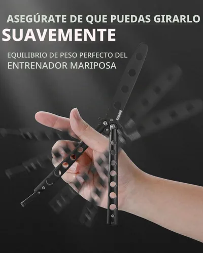 Vista 8 de Dispatch Cuchillo mariposa de entrenamiento Balisong sin afilar con hoja de acero inoxidable, mango 3Cr13 negro (con recortes) y traba