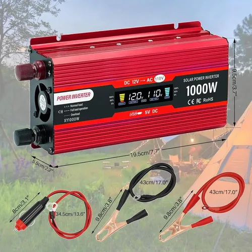 Vista 3 de Inversor de corriente para coche 12V a 110V 1000W/2000W (pico) Inversores de corriente para vehículos, camiones, hogar con salidas CA duales
