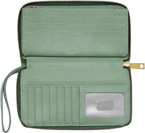 Vista 4 de Fossil Liza - Cartera de cuero con cremallera alrededor para mujer con correa retráctil para la muñeca