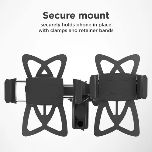 Vista 4 de ENCASED Soporte de teléfono para bicicleta doble, soporte ajustable para 2 teléfonos celulares, ajuste universal