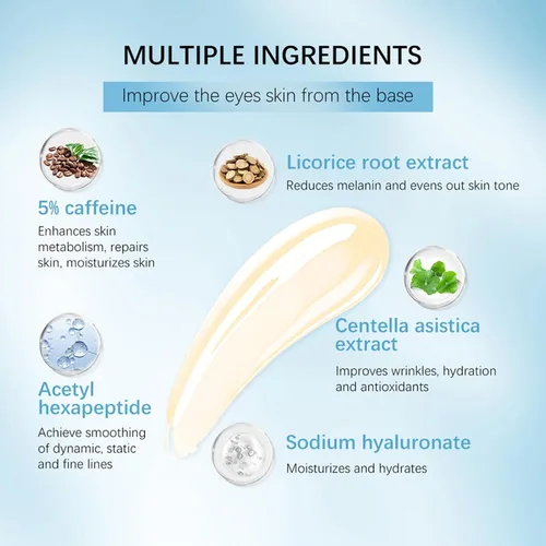 Vista 5 de Suero de ojos con 5% de cafeína, crema antienvejecimiento para debajo de los ojos para ojeras, hinchazón, arrugas y líneas finas, crema coreana