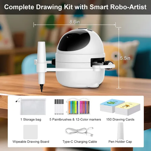 Vista 5 de Robot de dibujo para niños, juguetes educativos, kit de aprendizaje de dibujo creativo con 150 tarjetas de palabras, regalo para niñas y niños de 4