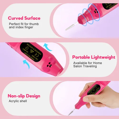 Vista 8 de Taladro de uñas eléctrico USB, lima de uñas portátil profesional, manicura y pedicura con 6 brocas de uñas, kit de herramientas de arte de uñas