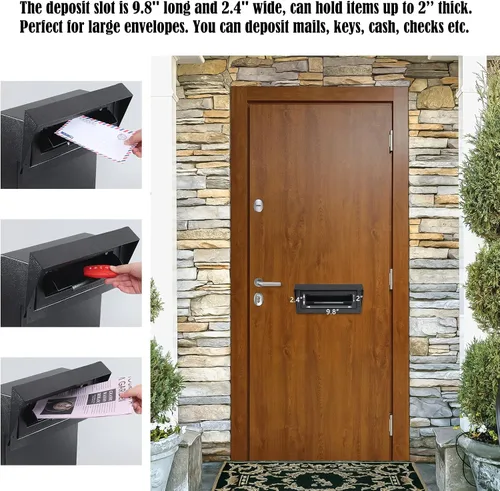 Vista 5 de xydled Buzón de correo resistente con cerradura de llave, 15''x12''x6'', buzón de metal con cerradura montado en la puerta, caja de depósito
