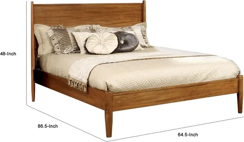 Vista 8 de Cama Queen de madera moderna de mediados de siglo con patas redondas cónicas, roble rústico
