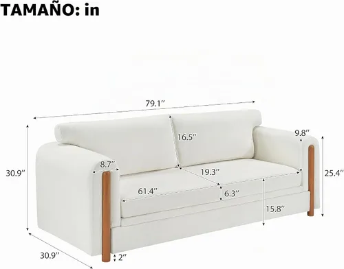 Vista 2 de Polibi Sofá moderno de felpilla de 3 plazas de 79 pulgadas, sofá beige para sala de estar