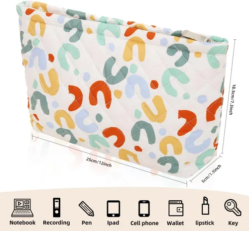 Vista 2 de Wudimeitt Bolsa de cosméticos Bolsa de maquillaje Preppy Cute Corduroy Neceser para mujer Artículos esenciales de viaje (patrón en U)
