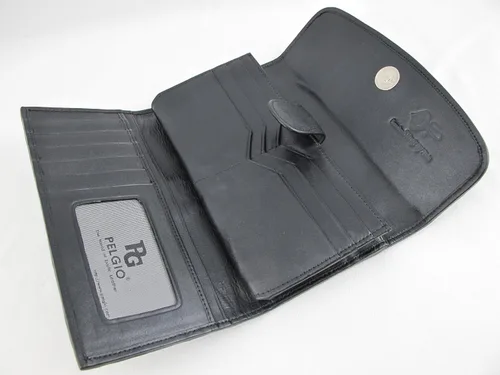 Vista 4 de Cartera de embrague triple de piel de mantarraya pulida genuina para mujer, Negro -, Cartera de embrague triple con rayas pulidas
