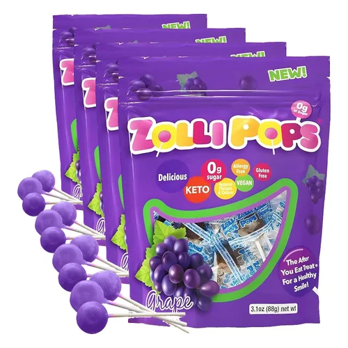 Vista 32 de Zolli Drops - Caramelos sin azúcar con xilitol, paletas sin colorantes, aptos para dieta cetogénica y diabética, golosinas aprobadas por dentistas