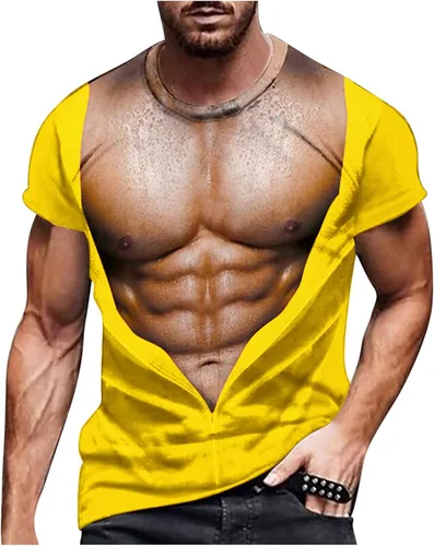 Vista 26 de Camisetas gráficas para hombre, grandes y altas, de manga corta, con estampado muscular, cuello redondo, casual, holgadas, para verano