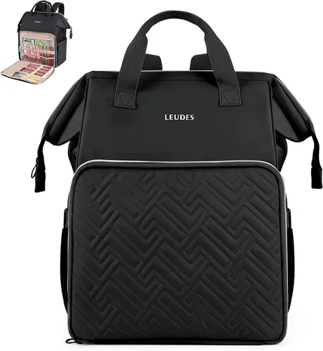 Vista 9 de Leudes Mochila Bolsa para Tejer, Organizador de Almacenamiento de Hilo, Bolsa de Ganchillo Grande Tote, Regalo de Navidad, Estuche Portador de Hilo