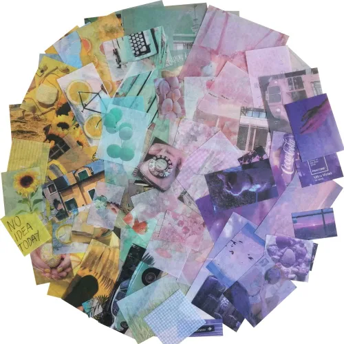 Vista 2 de Kawaii Washi - Juego de 280 calcomanías de papel, decoración romántica, concha, cabina telefónica, autobús, botella de fruta de limón, ciervo