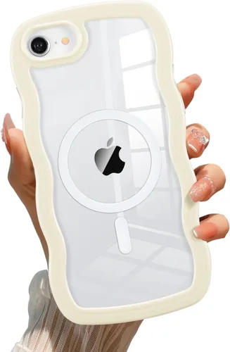 Vista 37 de QLTYPRI Funda magnética para iPhone 11 compatible con Magsafe, bonita funda transparente con marco de onda rizada para niñas y mujeres, parachoques