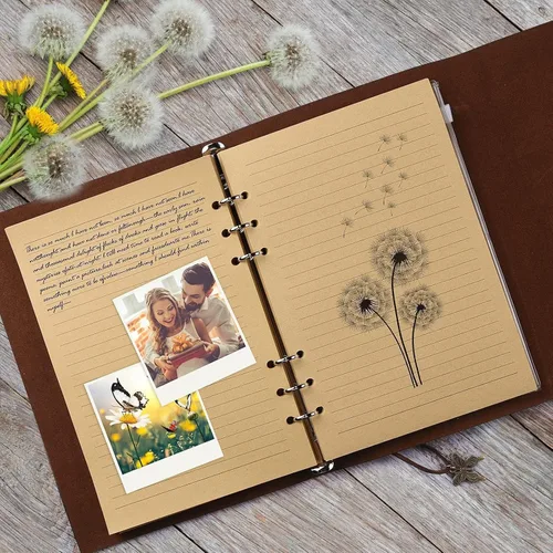 Vista 3 de OMEYA Cuaderno de cuero para diario, planificador de diario de escritura recargable, regalos para mujeres, hombres, niñas, hermanas, amigos