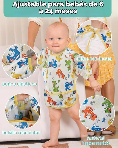 Vista 6 de Lictin 3 Pack Baby Bibs for Boy or Girl, Cute Long Sleeve Bib, Waterproof Bibs for Toddlers Multicolor-1