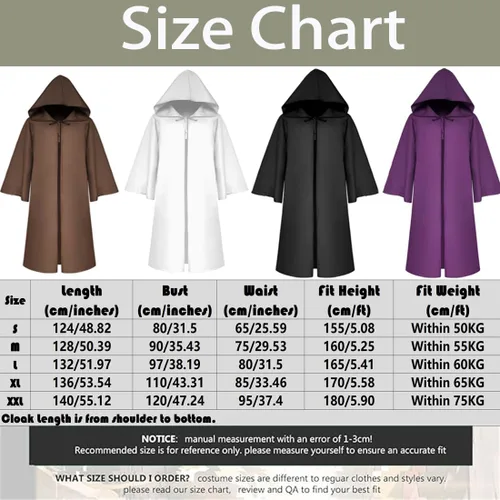 Vista 2 de YAQIZENG Wizard Robes Magician Cloak Halloween Costume Christmas Hooded Cape Adult Teens Knight Cloaks