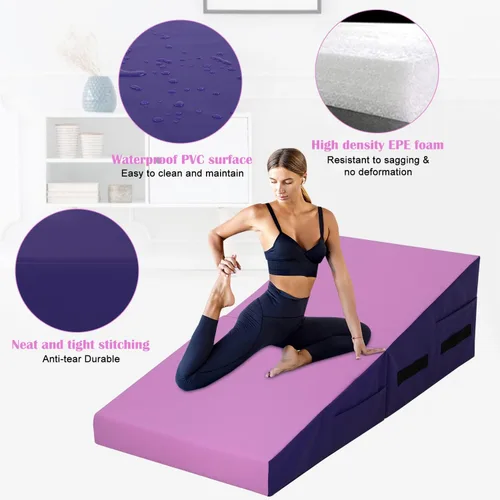 Vista 6 de Colchoneta de gimnasia de 48 x 24 pulgadas, plegable, inclinada, con superficie de PVC antideslizante y asas para niños, entrenamiento en casa