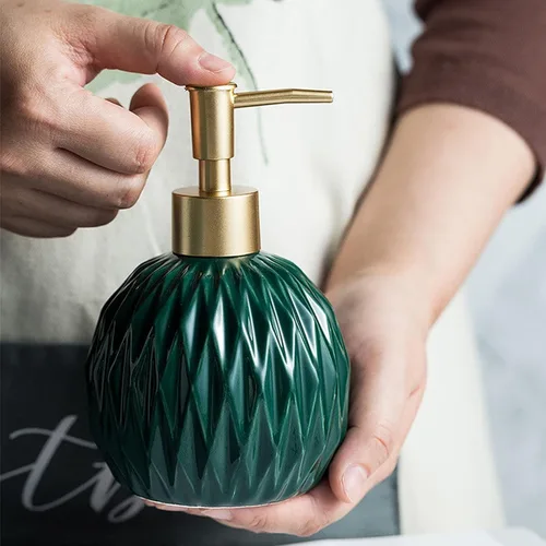 Vista 12 de Ceramics - Dispensador de jabón dorado para baño, dispensador de jabón de alivio para fregadero de cocina, botella de jabón líquido recargable